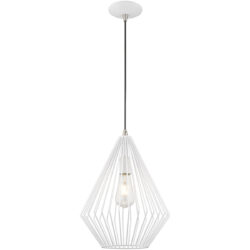 1 Light White Mini Pendant with White Geometric Metal Shade Shade-Lighting LumensPendant Lights