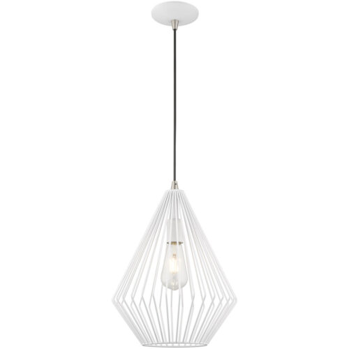 1 Light White Mini Pendant with White Geometric Metal Shade Shade-Lighting LumensPendant Lights