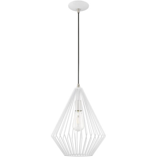 1 Light White Mini Pendant with White Geometric Metal Shade Shade-Lighting LumensPendant Lights