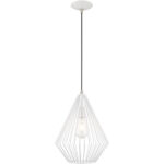 1 Light White Mini Pendant with White Geometric Metal Shade Shade-Lighting LumensPendant Lights