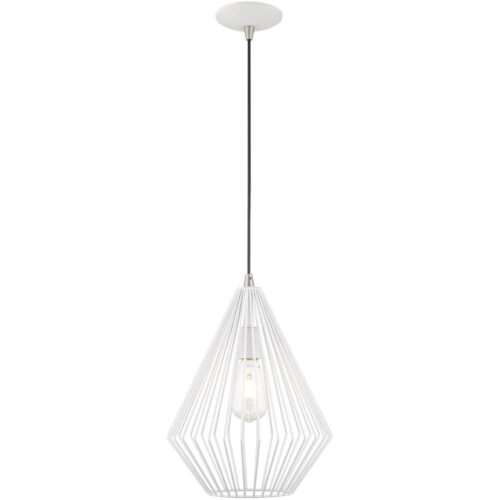 1 Light White Mini Pendant with White Geometric Metal Shade Shade-Lighting LumensPendant Lights