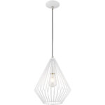 1 Light White Mini Pendant with White Geometric Metal Shade Shade-Lighting LumensPendant Lights