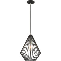 1 Light Black Mini Pendant with Black Geometric Metal Shade Shade-Lighting LumensPendant Lights