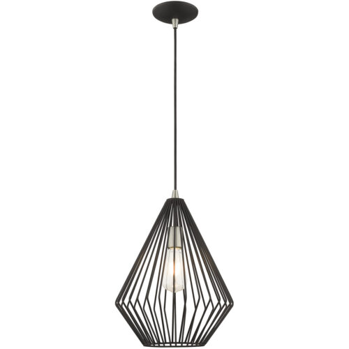 1 Light Black Mini Pendant with Black Geometric Metal Shade Shade-Lighting LumensPendant Lights