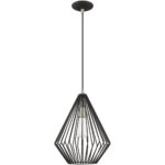 1 Light Black Mini Pendant with Black Geometric Metal Shade Shade-Lighting LumensPendant Lights