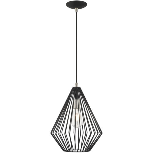 1 Light Black Mini Pendant with Black Geometric Metal Shade Shade-Lighting LumensPendant Lights