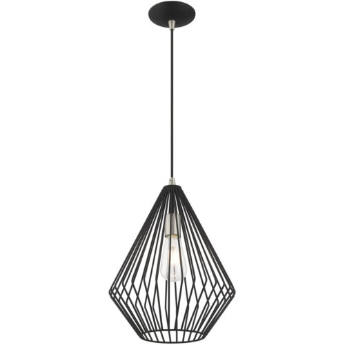 1 Light Black Mini Pendant with Black Geometric Metal Shade Shade-Lighting LumensPendant Lights