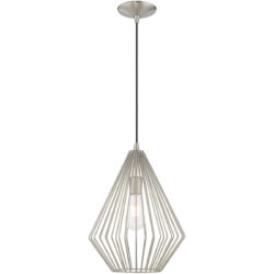 1 Light Brushed Nickel Mini Pendant with Brushed Nickel Geometric Metal Shade Shade-Lighting LumensPendant Lights