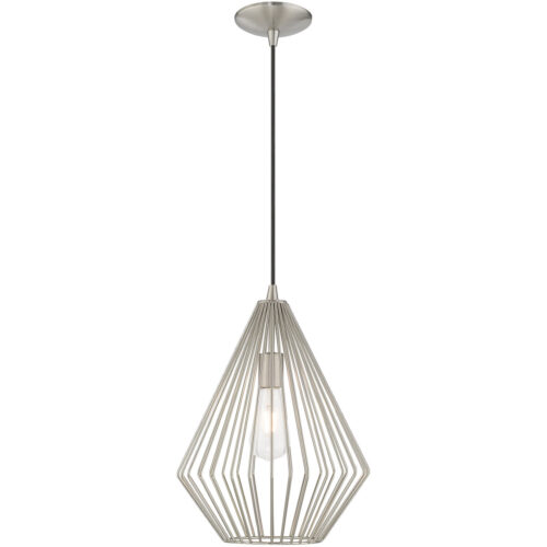 1 Light Brushed Nickel Mini Pendant with Brushed Nickel Geometric Metal Shade Shade-Lighting LumensPendant Lights