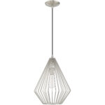 1 Light Brushed Nickel Mini Pendant with Brushed Nickel Geometric Metal Shade Shade-Lighting LumensPendant Lights