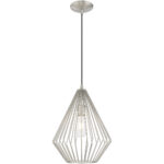 1 Light Brushed Nickel Mini Pendant with Brushed Nickel Geometric Metal Shade Shade-Lighting LumensPendant Lights