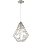 1 Light Brushed Nickel Mini Pendant with Brushed Nickel Geometric Metal Shade Shade-Lighting LumensPendant Lights