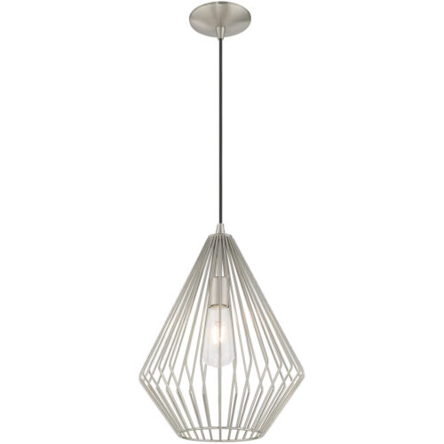 1 Light Brushed Nickel Mini Pendant with Brushed Nickel Geometric Metal Shade Shade-Lighting LumensPendant Lights