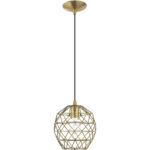 1 Light Antique Brass Mini Pendant with Antique Brass Geometric Metal Shade Shade-Lighting LumensPendant Lights