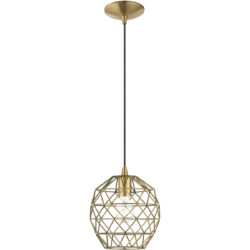 1 Light Antique Brass Mini Pendant with Antique Brass Geometric Metal Shade Shade-Lighting LumensPendant Lights