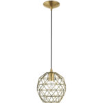 1 Light Antique Brass Mini Pendant with Antique Brass Geometric Metal Shade Shade-Lighting LumensPendant Lights