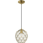 1 Light Antique Brass Mini Pendant with Antique Brass Geometric Metal Shade Shade-Lighting LumensPendant Lights