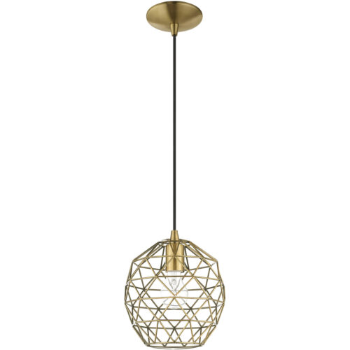 1 Light Antique Brass Mini Pendant with Antique Brass Geometric Metal Shade Shade-Lighting LumensPendant Lights