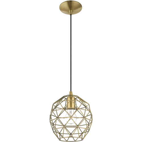 1 Light Antique Brass Mini Pendant with Antique Brass Geometric Metal Shade Shade-Lighting LumensPendant Lights