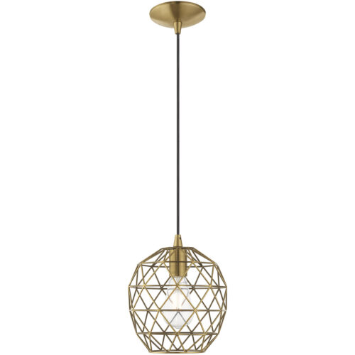 1 Light Antique Brass Mini Pendant with Antique Brass Geometric Metal Shade Shade-Lighting LumensPendant Lights