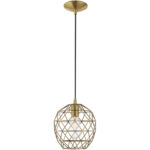 1 Light Antique Brass Mini Pendant with Antique Brass Geometric Metal Shade Shade-Lighting LumensPendant Lights