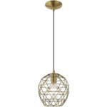 1 Light Antique Brass Mini Pendant with Antique Brass Geometric Metal Shade Shade-Lighting LumensPendant Lights