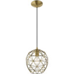 1 Light Antique Brass Mini Pendant with Antique Brass Geometric Metal Shade Shade-Lighting LumensPendant Lights