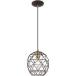 1 Light Bronze Mini Pendant with Bronze Geometric Metal Shade Shade-Lighting LumensPendant Lights