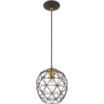 1 Light Bronze Mini Pendant with Bronze Geometric Metal Shade Shade-Lighting LumensPendant Lights