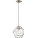 1 Light Brushed Nickel Mini Pendant with Brushed Nickel Geometric Metal Shade Shade-Lighting LumensPendant Lights