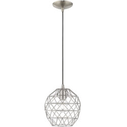 1 Light Brushed Nickel Mini Pendant with Brushed Nickel Geometric Metal Shade Shade-Lighting LumensPendant Lights