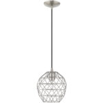 1 Light Brushed Nickel Mini Pendant with Brushed Nickel Geometric Metal Shade Shade-Lighting LumensPendant Lights