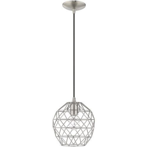 1 Light Brushed Nickel Mini Pendant with Brushed Nickel Geometric Metal Shade Shade-Lighting LumensPendant Lights