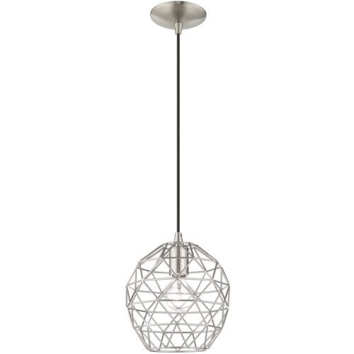 1 Light Brushed Nickel Mini Pendant with Brushed Nickel Geometric Metal Shade Shade-Lighting LumensPendant Lights