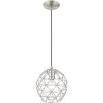 1 Light Brushed Nickel Mini Pendant with Brushed Nickel Geometric Metal Shade Shade-Lighting LumensPendant Lights