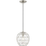 1 Light Brushed Nickel Mini Pendant with Brushed Nickel Geometric Metal Shade Shade-Lighting LumensPendant Lights