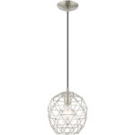 1 Light Brushed Nickel Mini Pendant with Brushed Nickel Geometric Metal Shade Shade-Lighting LumensPendant Lights