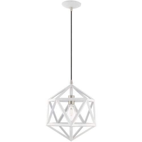 1 Light White Mini Pendant with White Geometric Metal Shade Shade-Lighting LumensPendant Lights