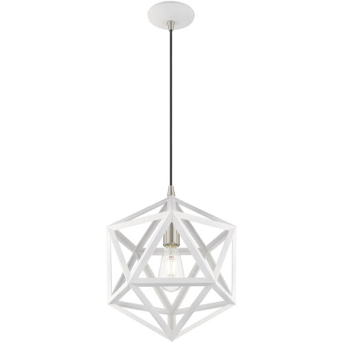 1 Light White Mini Pendant with White Geometric Metal Shade Shade-Lighting LumensPendant Lights