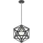 1 Light Scandinavian Gray Mini Pendant with Scandinavian Gray Geometric Metal Shade Shade-Lighting LumensPendant Lights