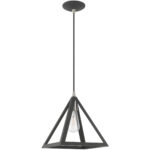 13.875 inch 1 Light Scandinavian Gray Mini Pendant with Scandinavian Gray Geometric Metal Shade Shade-Lighting LumensPendant Lights