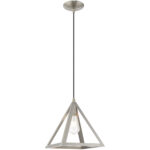 13.875 inch 1 Light Brushed Nickel Mini Pendant with Brushed Nickel Geometric Metal Shade Shade-Lighting LumensPendant Lights