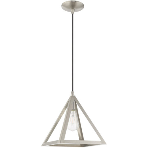 13.875 inch 1 Light Brushed Nickel Mini Pendant with Brushed Nickel Geometric Metal Shade Shade-Lighting LumensPendant Lights