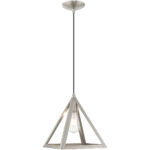 13.875 inch 1 Light Brushed Nickel Mini Pendant with Brushed Nickel Geometric Metal Shade Shade-Lighting LumensPendant Lights