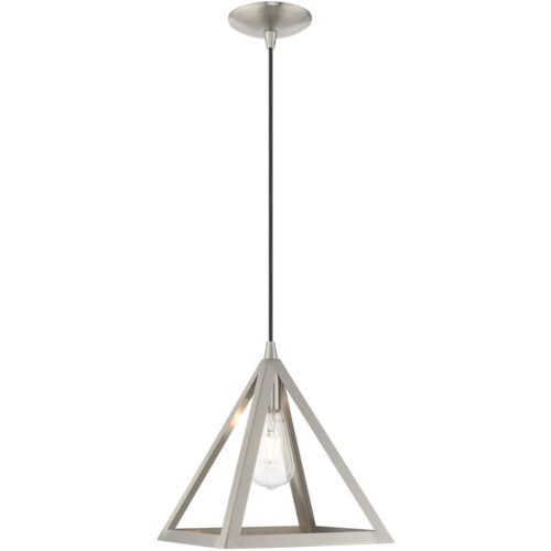 13.875 inch 1 Light Brushed Nickel Mini Pendant with Brushed Nickel Geometric Metal Shade Shade-Lighting LumensPendant Lights