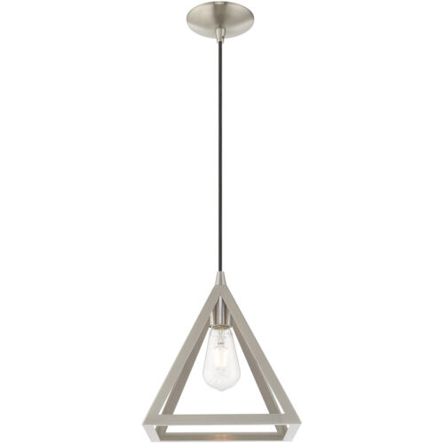 13.875 inch 1 Light Brushed Nickel Mini Pendant with Brushed Nickel Geometric Metal Shade Shade-Lighting LumensPendant Lights