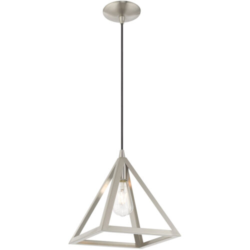 13.875 inch 1 Light Brushed Nickel Mini Pendant with Brushed Nickel Geometric Metal Shade Shade-Lighting LumensPendant Lights