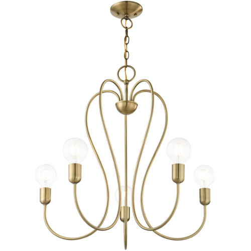 5 Light Antique Brass Chandelier with Steel base material-Lighting LumensChandeliers