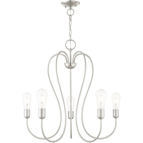 5 Light Brushed Nickel Chandelier with Steel base material-Lighting LumensChandeliers