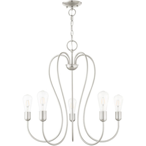 5 Light Brushed Nickel Chandelier with Steel base material-Lighting LumensChandeliers